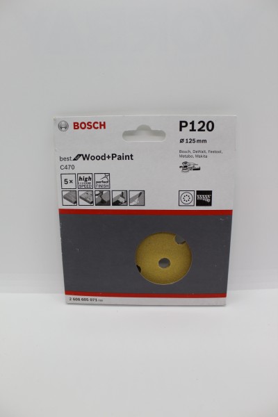 Bosch Schleifpapier 125mm K120 C470 Wood & Paint 5er Pack