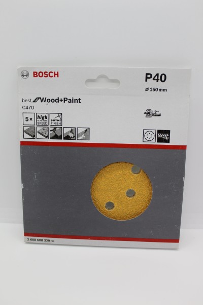 Bosch Schleifpapier 150mm K40 Best for Wood + Paint C470 5er Pack