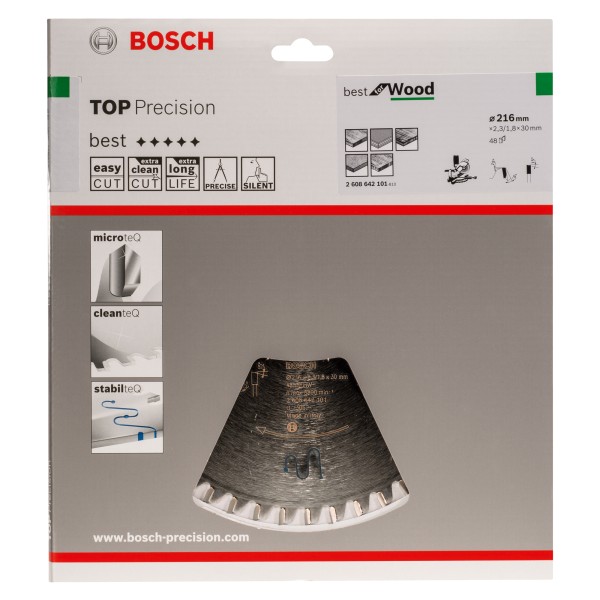 Bosch Kreissägeblatt Top Precision 216x30mm Z48